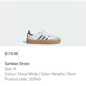 Adidas Samba in cloud white size 8